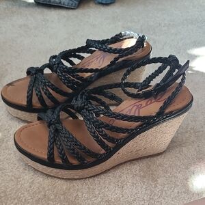 Zodiac Black and Tan Braided Wedge Sandals